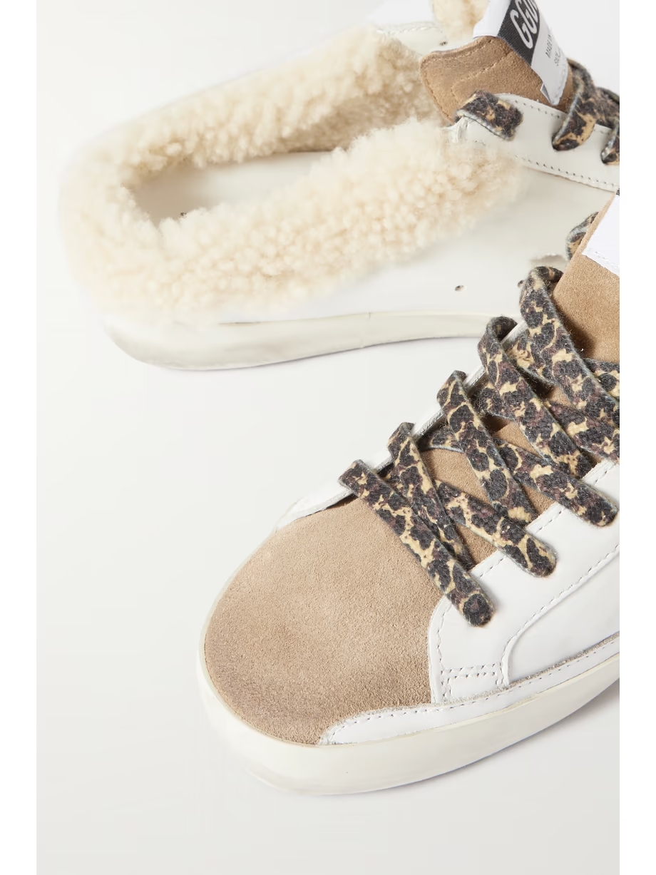 Superstar Sabot shearling-lined distressed leather and suede slip-on sneakers Superstar Sabot shearling-lined distressed leather and suede slip-on sneakers
