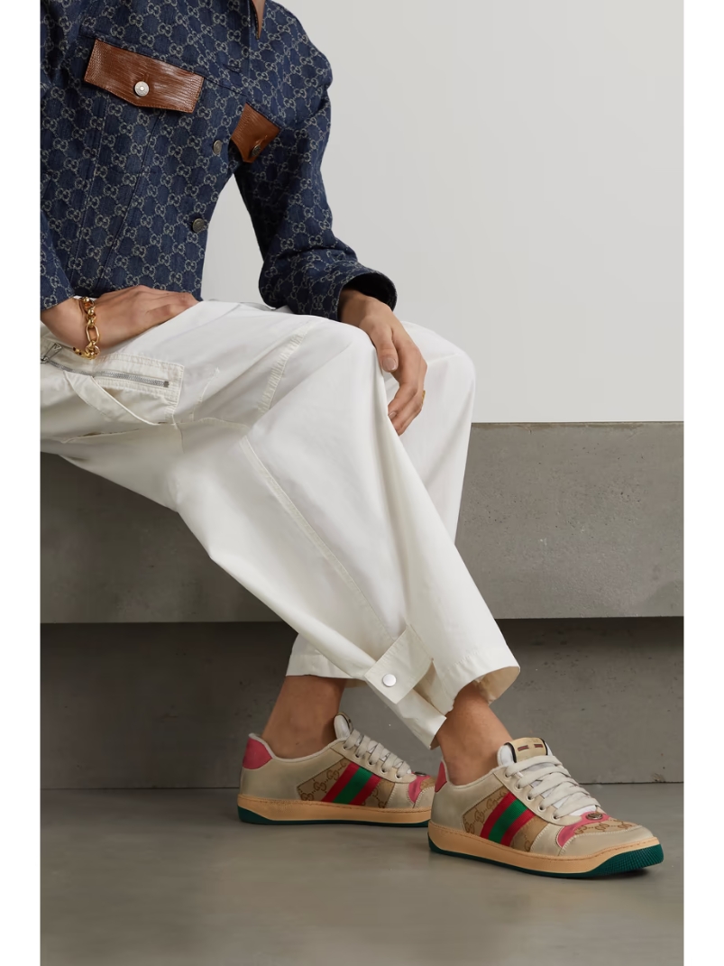 Screener logo-jacquard canvas and distressed leather sneakers Screener logo-jacquard canvas and distressed leather sneakers