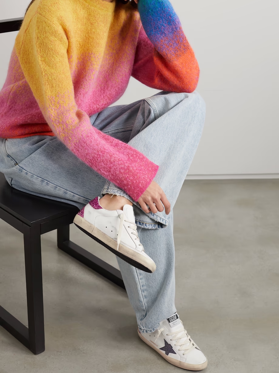 Superstar distressed glittered leather sneakers Superstar distressed glittered leather sneakers