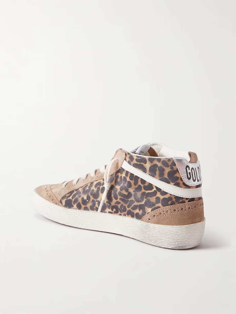 Mid Star distressed leather-trimmed leopard-print suede sneakers Mid Star distressed leather-trimmed leopard-print suede sneakers
