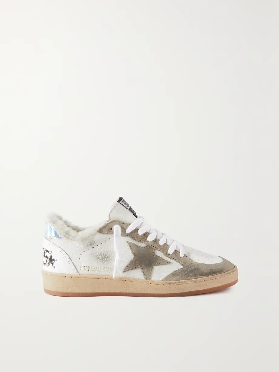 Ball Star shearling-lined distressed suede-trimmed leather sneakers Ball Star shearling-lined distressed suede-trimmed leather sneakers