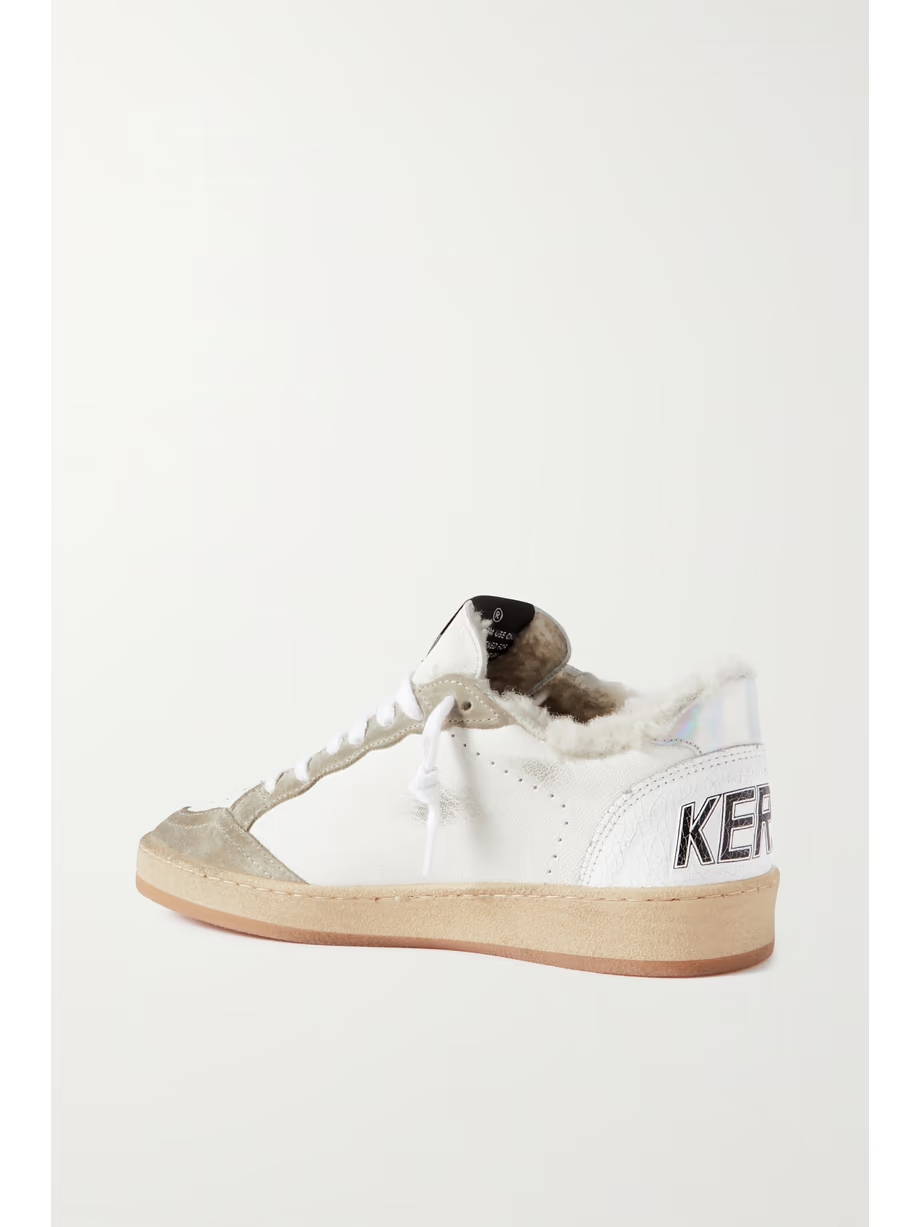 Ball Star shearling-lined distressed suede-trimmed leather sneakers Ball Star shearling-lined distressed suede-trimmed leather sneakers