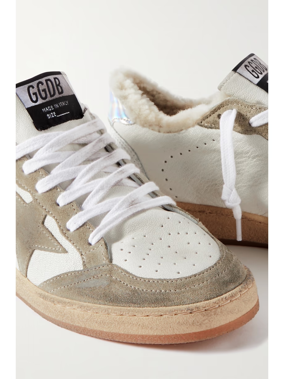 Ball Star shearling-lined distressed suede-trimmed leather sneakers Ball Star shearling-lined distressed suede-trimmed leather sneakers