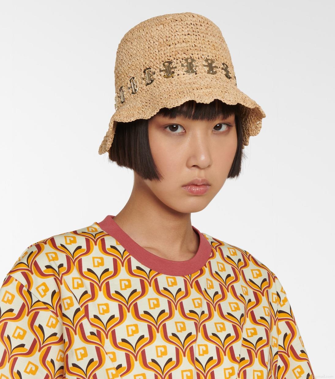 RabanneEmbellished raffia bucket hat RabanneEmbellished raffia bucket hat